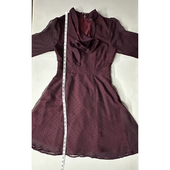 Modcloth Apogee of Elegance Swiss Dot Chiffon Burgundy Fit Flare Dress 6 AQ3513f - Picture 8 of 16
